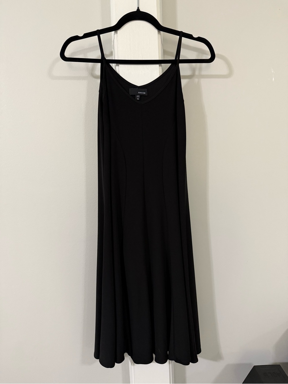 Classic Black Midi Swing Slip Dress with Slim Straps